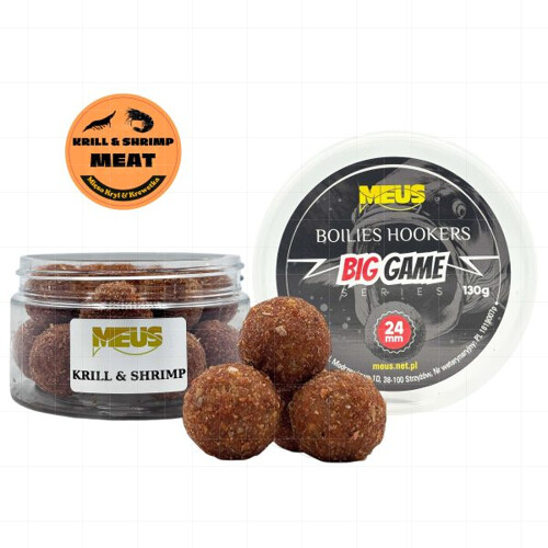BIG GAME – Hook Boilies Krill & Shrimp Meat 24 mm + Booster (maso z krilu a krevet)